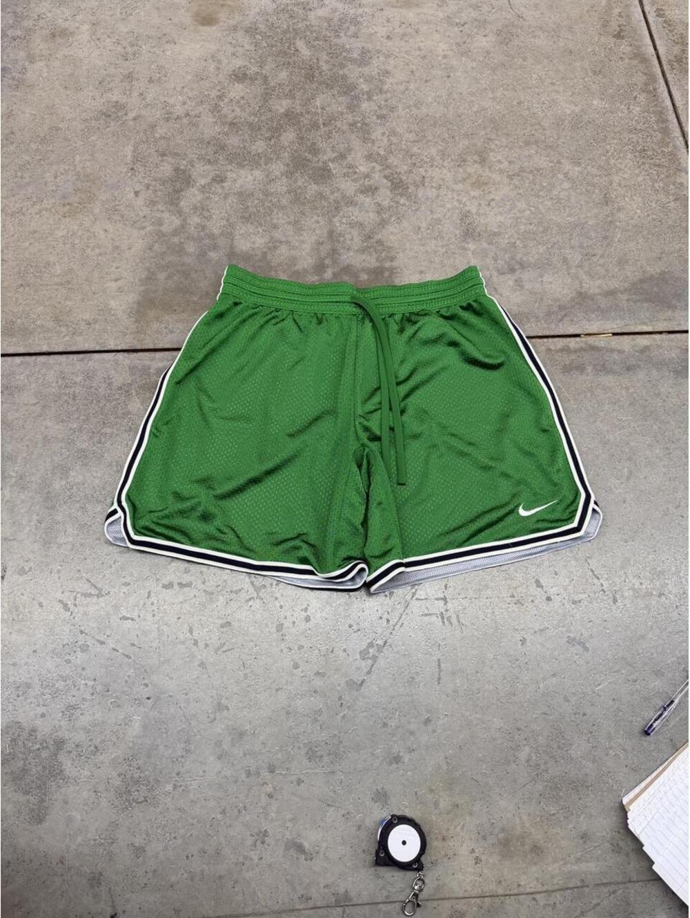 vintage nike green and white small swoosh mesh gym shorts size large